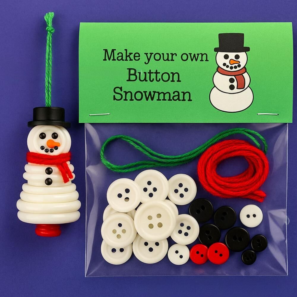 Christmas gift Christmas Button Ornament - Festive Santa Design Craft Kit (Snowman)