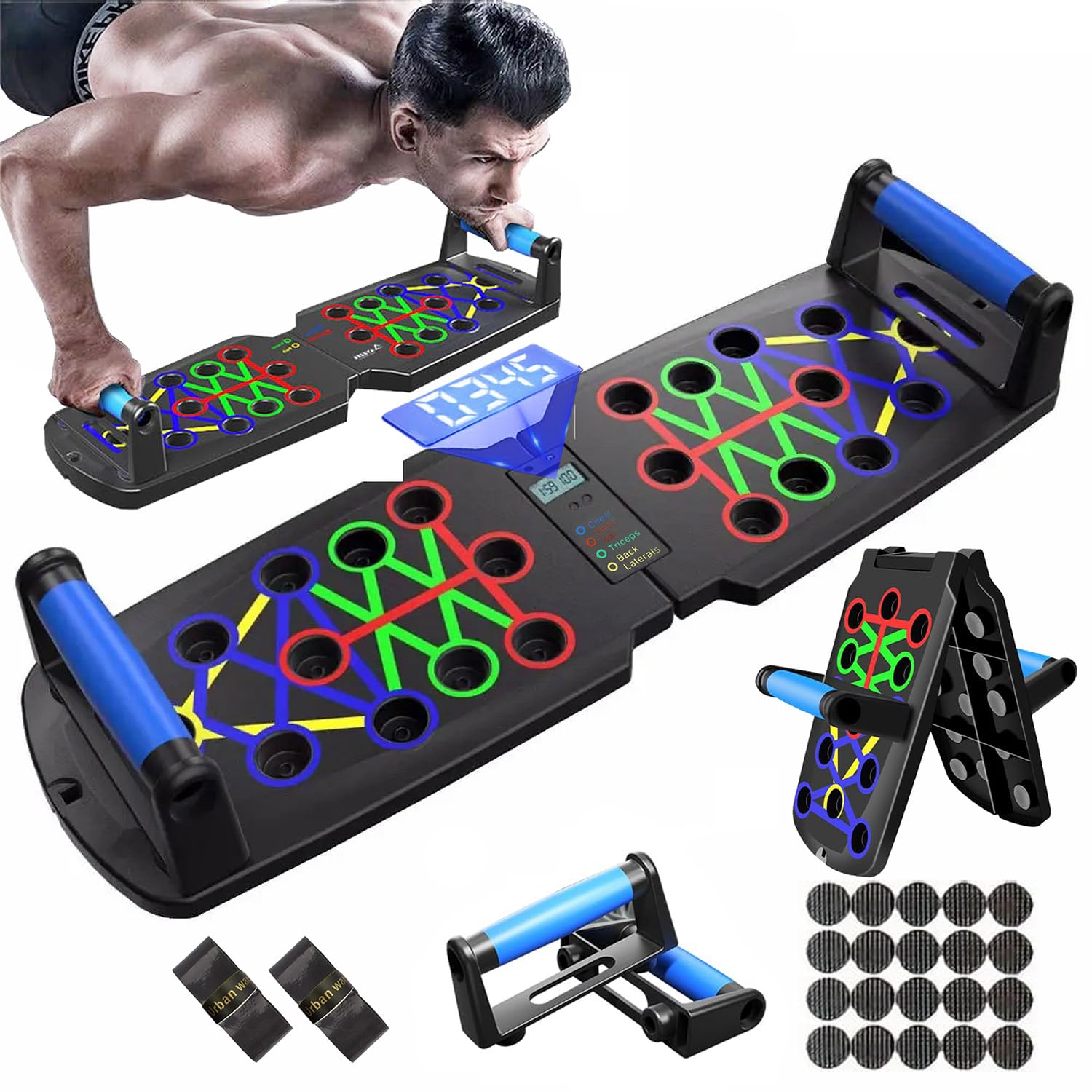 Smart Push-Up Bar with Counter & Timer β Foldable Home Workout Board for Chest, Shoulders, Back & Triceps Training (Black)