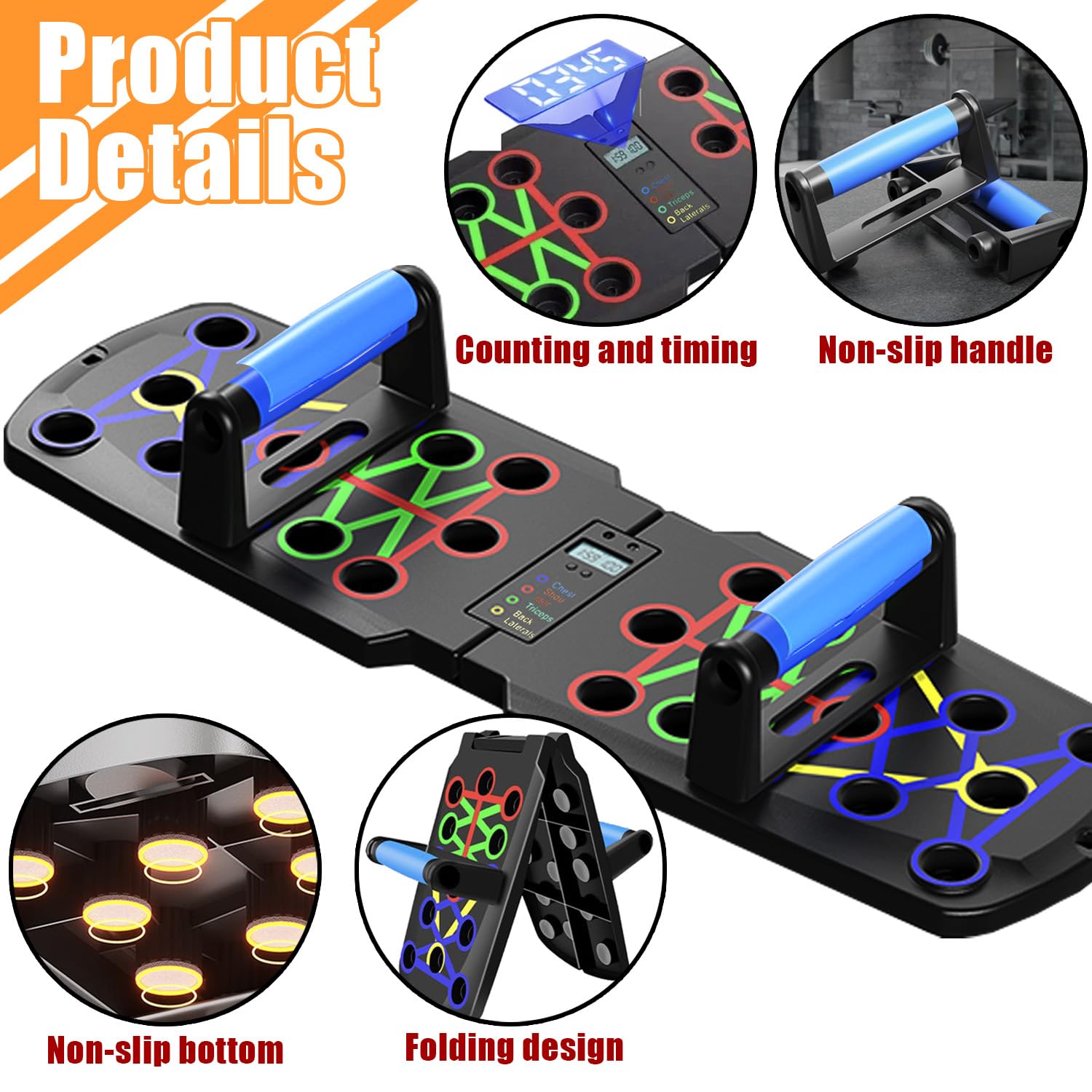 Smart Push-Up Bar with Counter & Timer β Foldable Home Workout Board for Chest, Shoulders, Back & Triceps Training (Black)