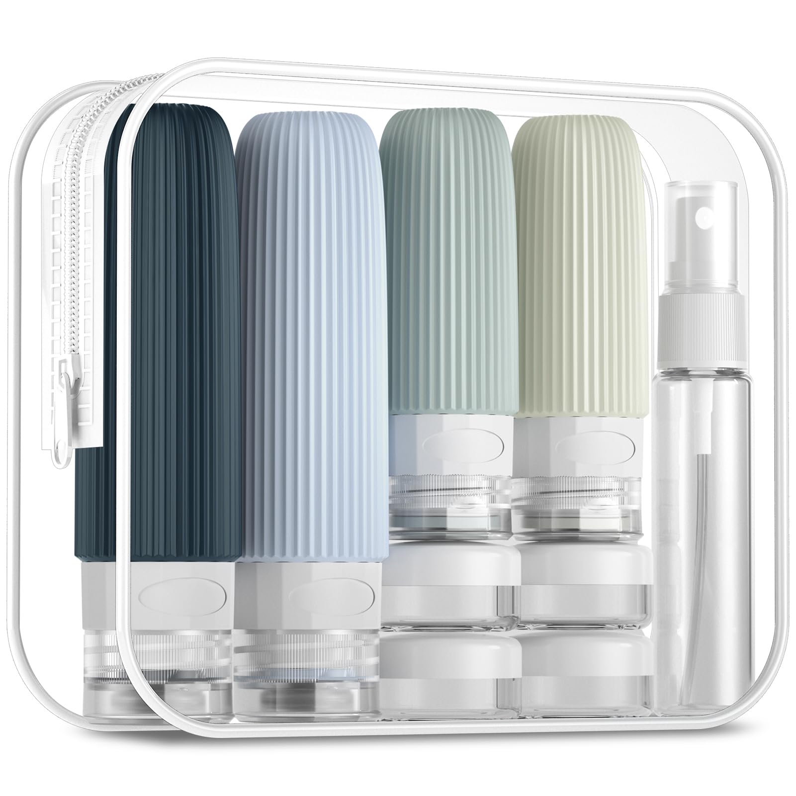16-Piece Travel Bottle Set with Leak-Proof Silicone Squeeze Bottles – Reusable Toiletry Containers for Shampoo, Lotion, Makeup Remover (Grey) | Other Colors Available in Store