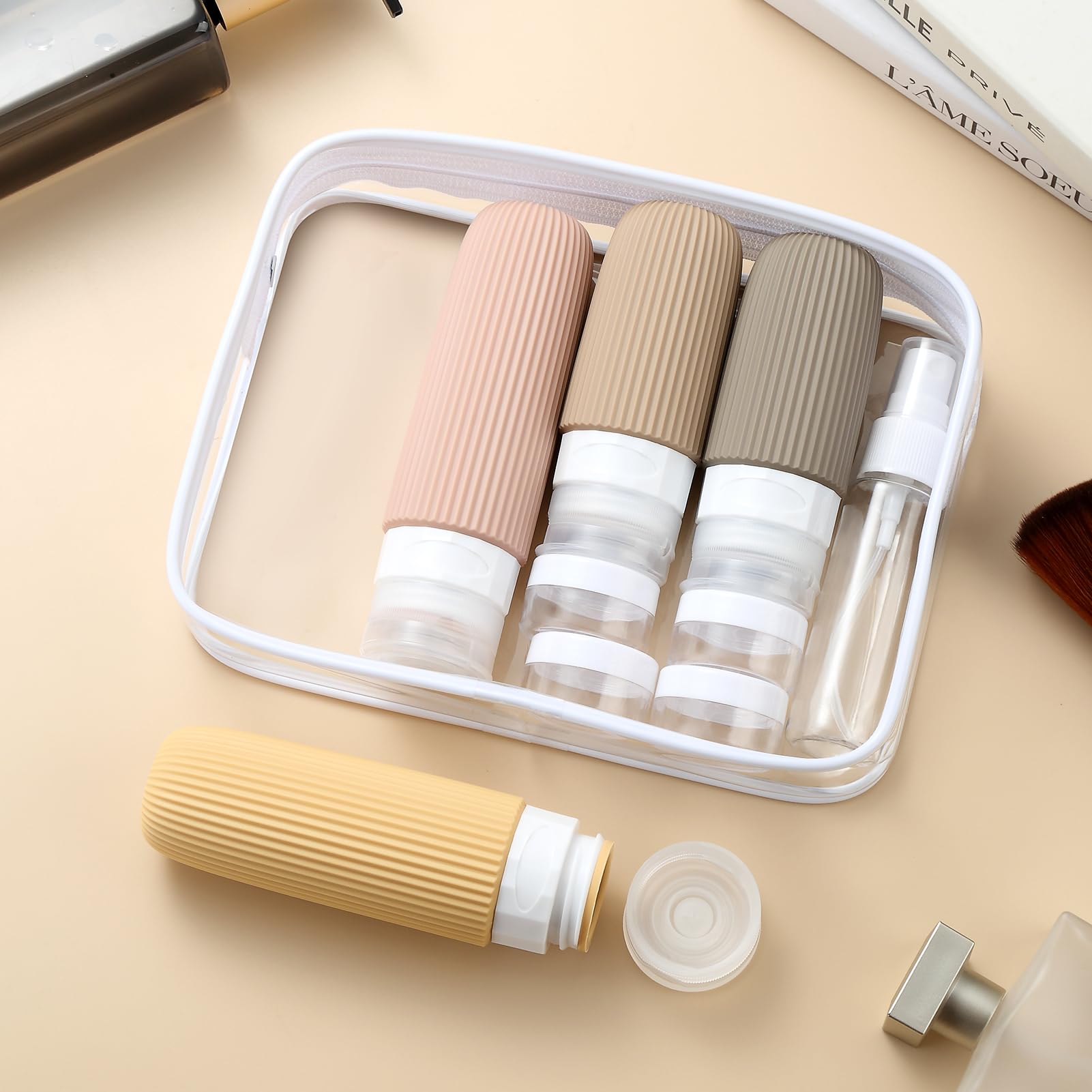 16-Piece Travel Bottle Set with Leak-Proof Silicone Squeeze Bottles – Reusable Toiletry Containers for Shampoo, Lotion, Makeup Remover (Apricot) | Other Colors Available in Store