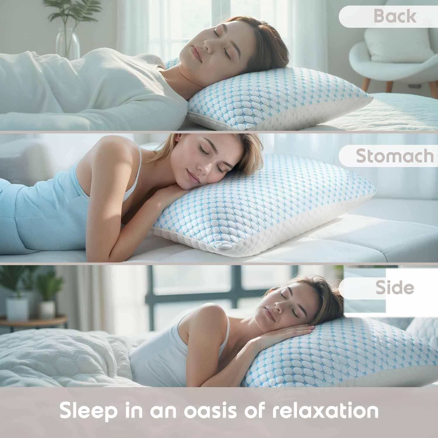 Standard Size Cooling Pillow with Shredded Memory Foam & Gel Infusion – Adjustable Loft, Breathable Dual-Sided Cover, 20" x 26" (Blue) | Other Sizes Available in Store