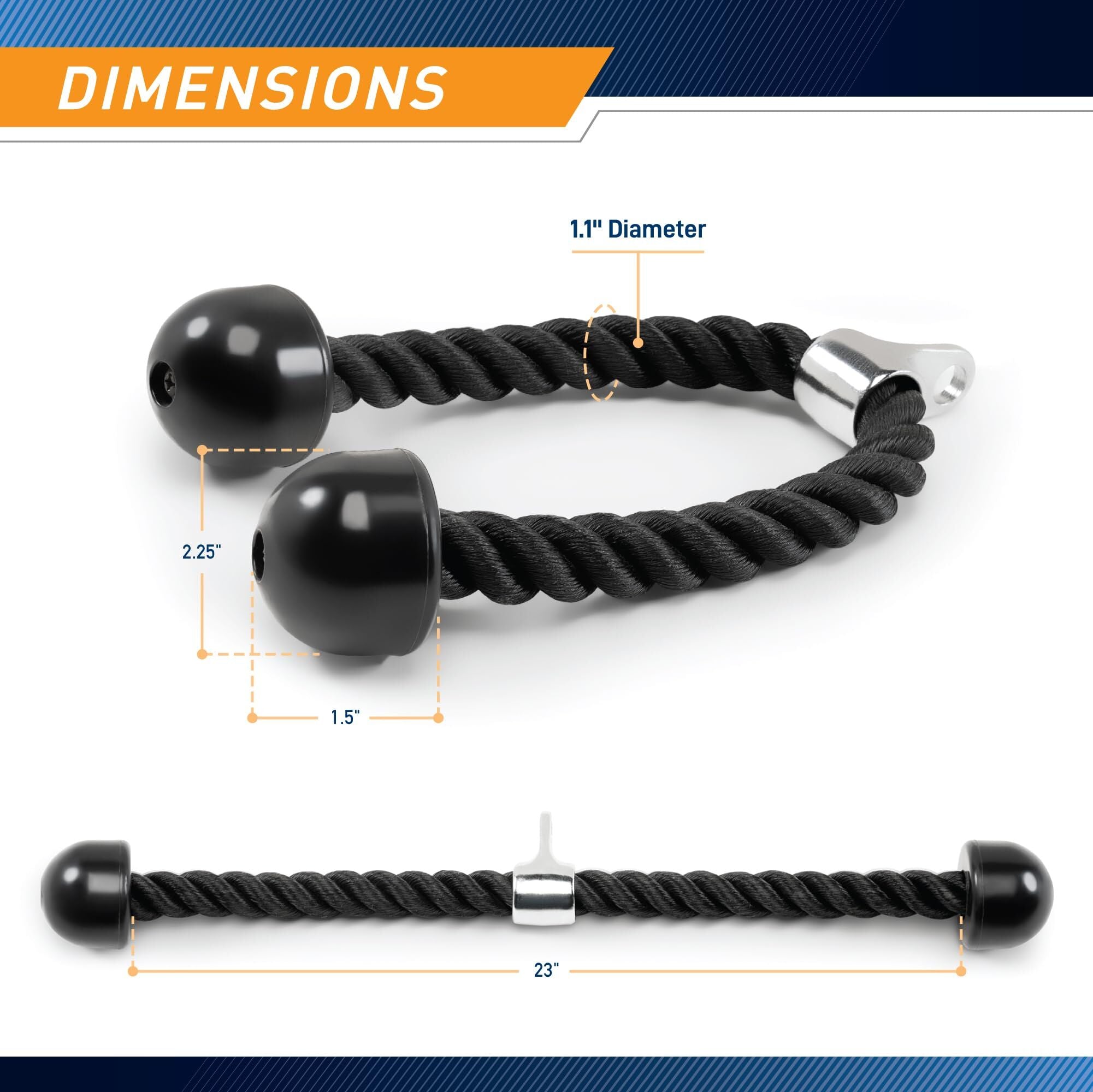 Heavy-Duty Dual-Handle Triceps Rope for Cable Machine β Braided Nylon Fitness Attachment with Rubber Ends (Black)