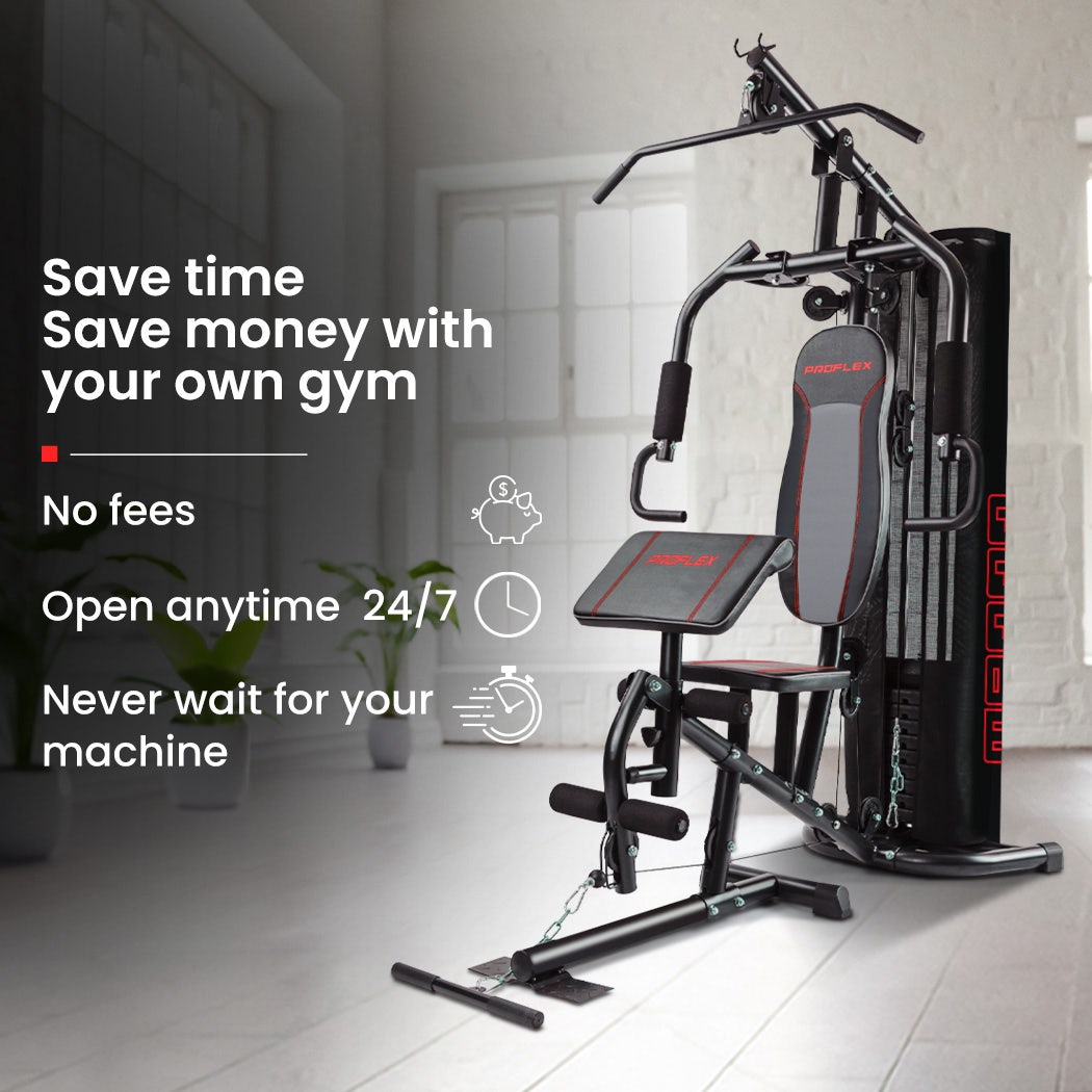 PROFLEX Multi-Station Compact Home Gym Set, 150lbs Weight Plates- M8000