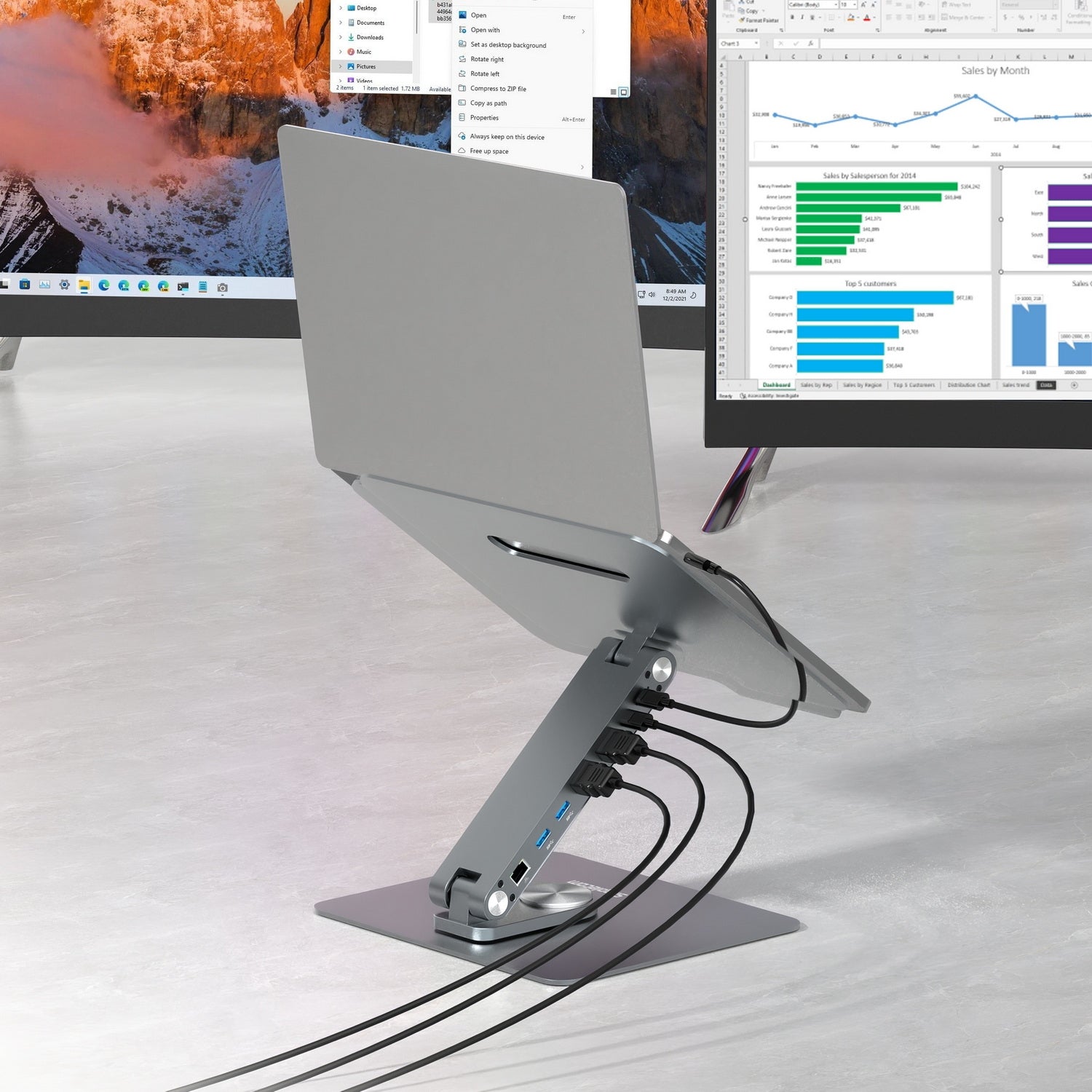 Simplecom CHT660 Adjustable Aluminium Laptop Stand with 6-Port USB-C Docking Station Dual 4K HDMI Display