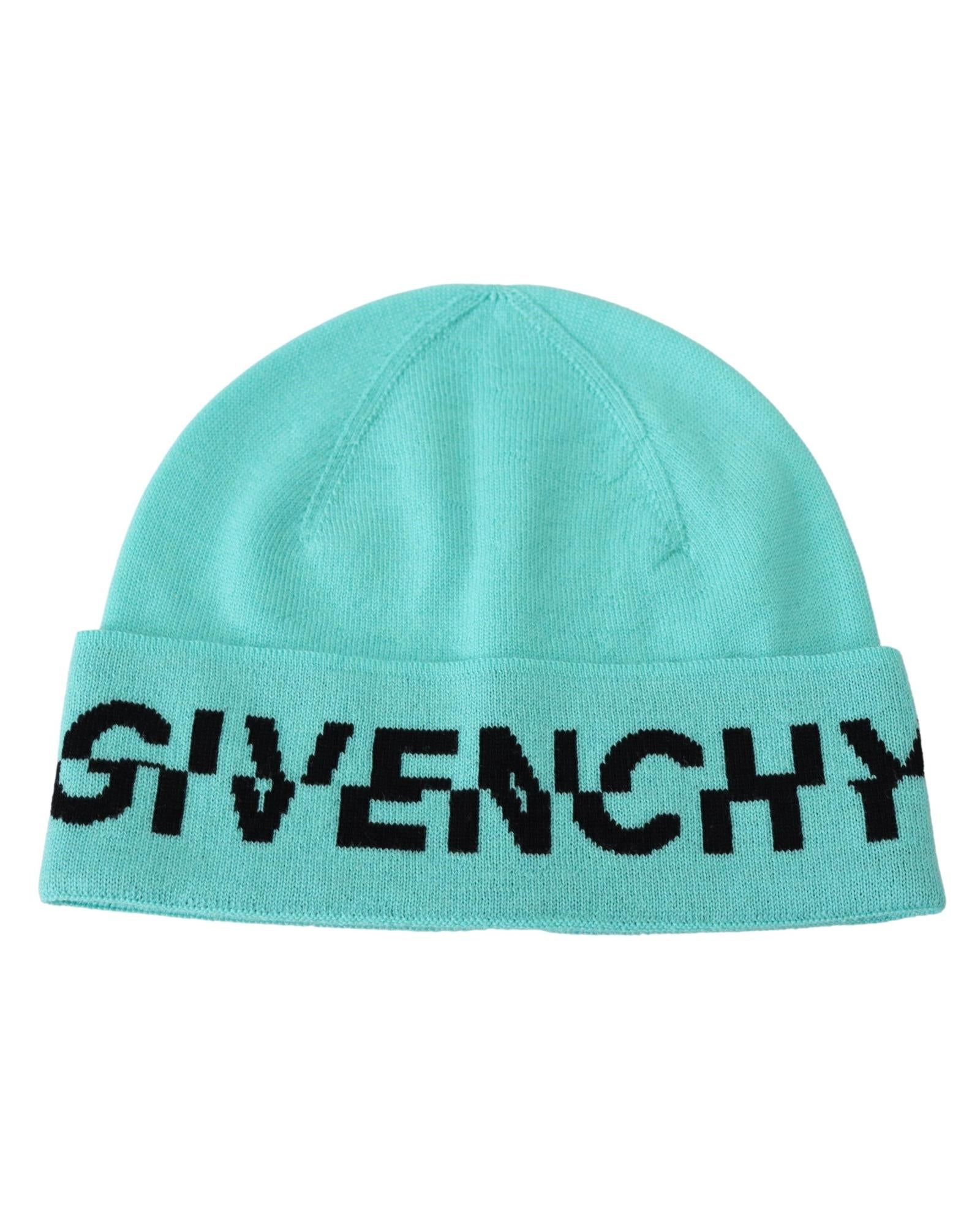 Givenchy Beanie with Aquamarine Green Logo One Size Mens