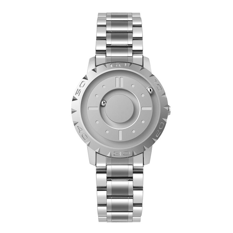 Bezel-free Magnetic Ball Watch - Men Design - Silver Steel Strip
