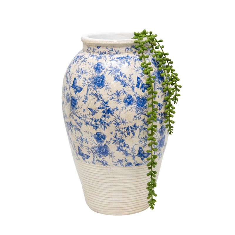 Glazed Blue Stoneware Look Vase 25cm