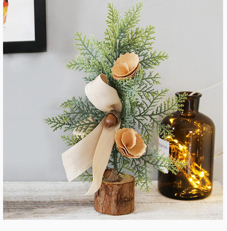 Rustic Mini Tabletop Greenery Ornament – 10 Inches Tall with Burlap Bow and Acorn Accents (4 trees)