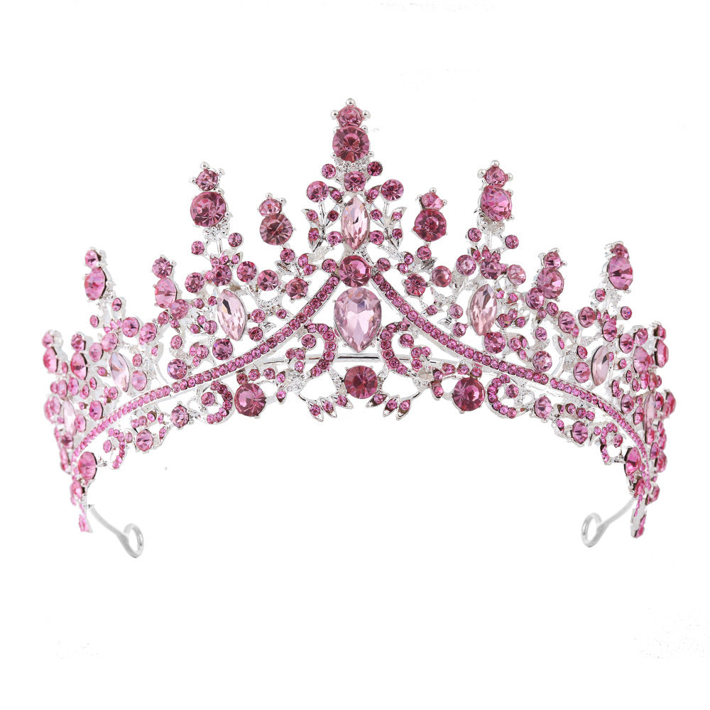 Luxury Full Rhinestone Bridal Tiara - Elegant Alloy Crown Hairband with 3A Grade Crystals Pink