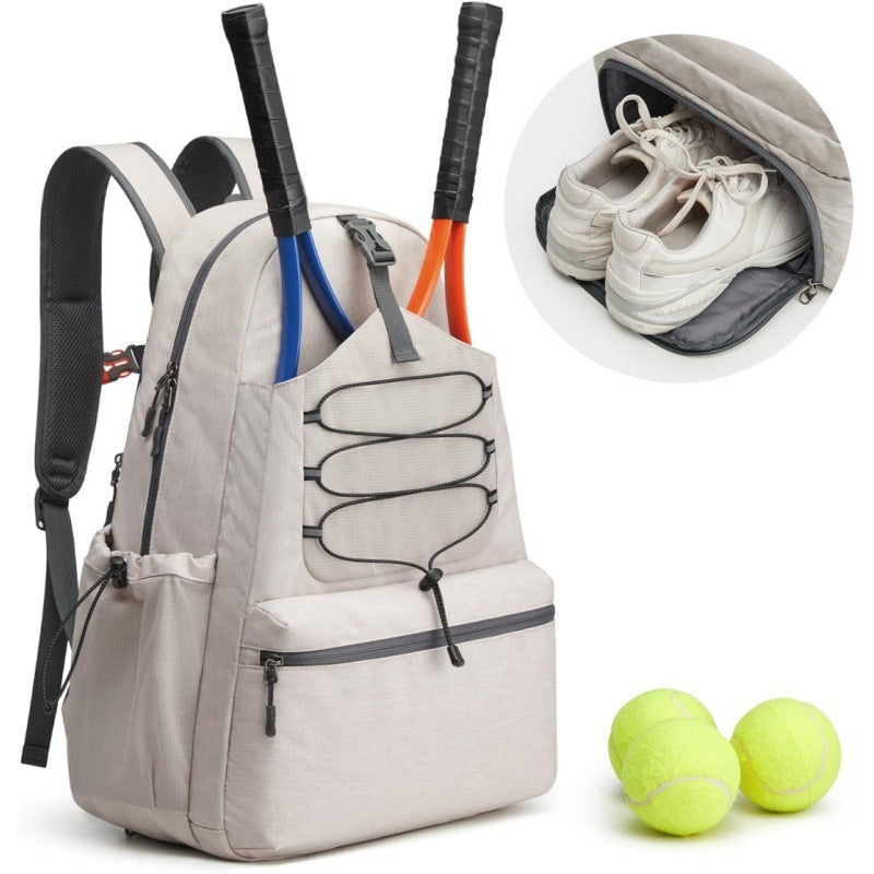 White Lightweight Water Resistant Tennis Backpack - Multi-Pocket Sports Bag for Rackets, Balls & Gear
