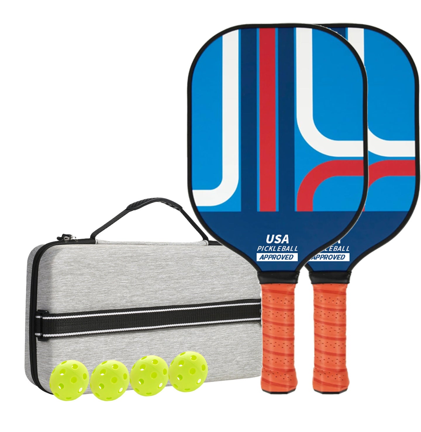 Style 4 Colorful Geometric Patterns Fiberglass Pickleball Paddle Set - 2 Paddles, 4 Balls, and Portable Carry Bag for Outdoor Play