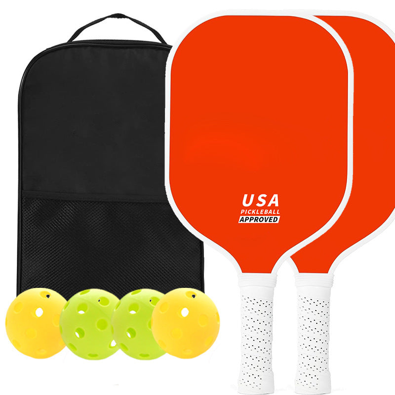 Orange Fiberglass Pickleball Paddle Set - 2 Minimalist Paddles, 4 Balls, and Carry Bag for Outdoor Play