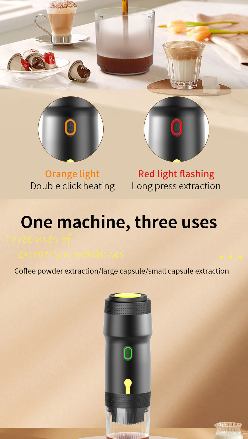 Silver 3-in-1 Portable Electric Espresso Maker - Rechargeable Travel Coffee Machine for Capsules & Ground Coffee