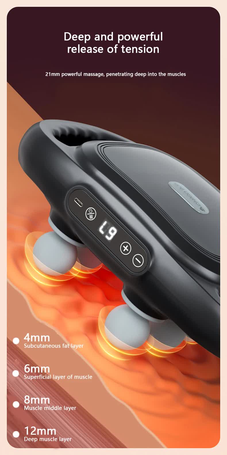 White Advanced 6-Head Percussion Massager with Heat - Rechargeable Deep Tissue Muscle Relief Gun