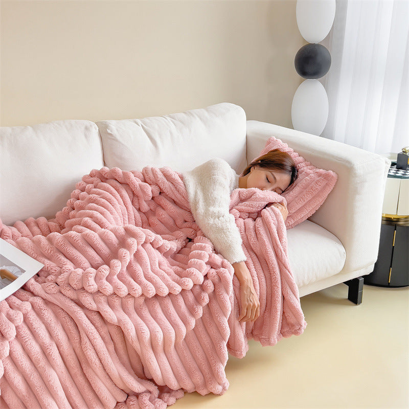 Pink plush tufted blanket - double-sided for warmth and skin-friendly comfort( 100*150cm)
