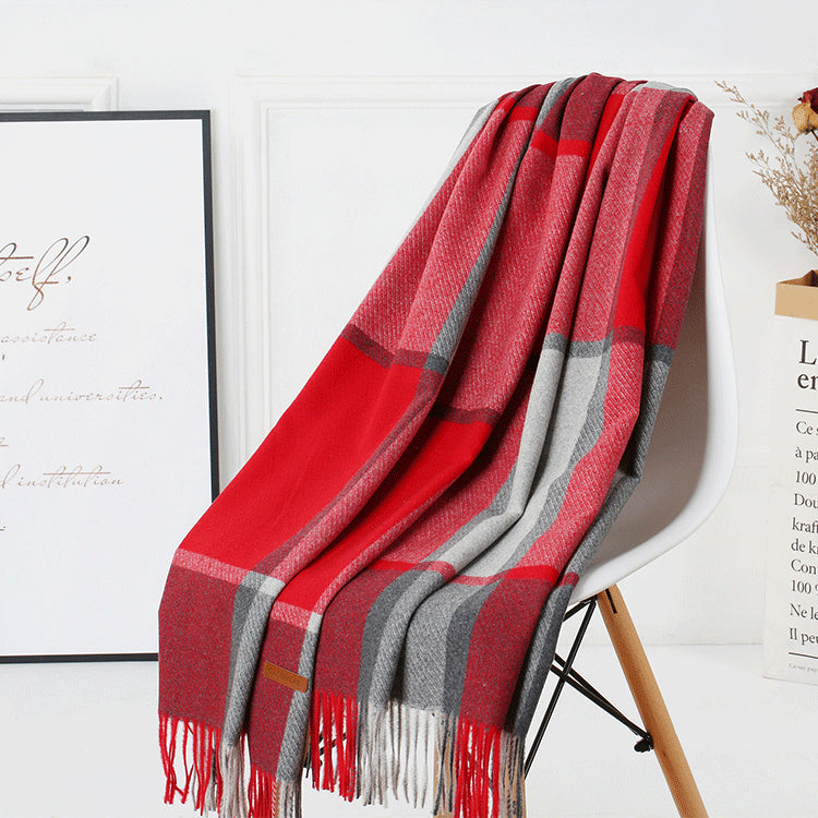 Cozy Color Block Fringe Scarf - Red Shawl for Fall and Winter