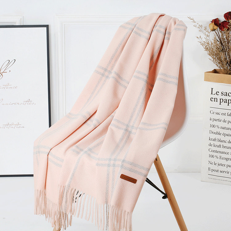 Cozy Color Block Fringe Scarf - Pink Shawl for Fall and Winter
