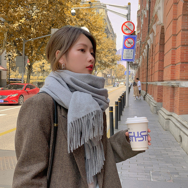 Luxury Cashmere Blend Scarf, Large 200x70cm Fringed Scarf (Light Gray)