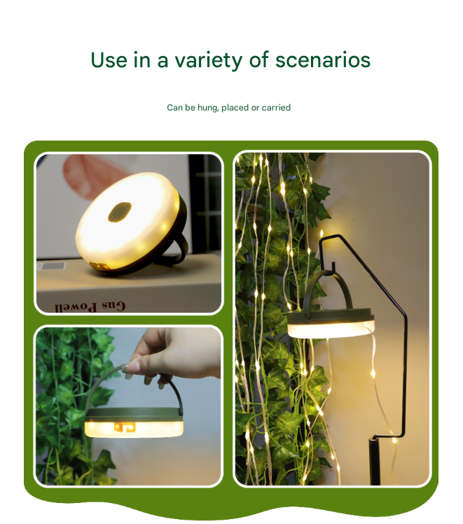 Rechargeable LED Camping Light with 10m Retractable String Light (Color lights + warm lights)