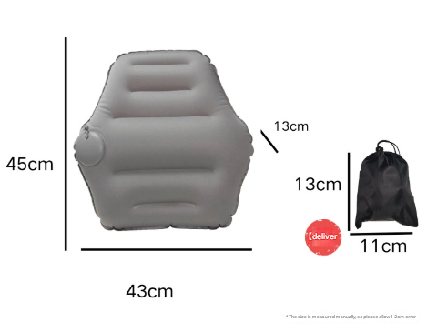 Grey Ultralight Inflatable Lumbar Support Pillow - Portable Ergonomic Back Cushion for Travel, Office & Car