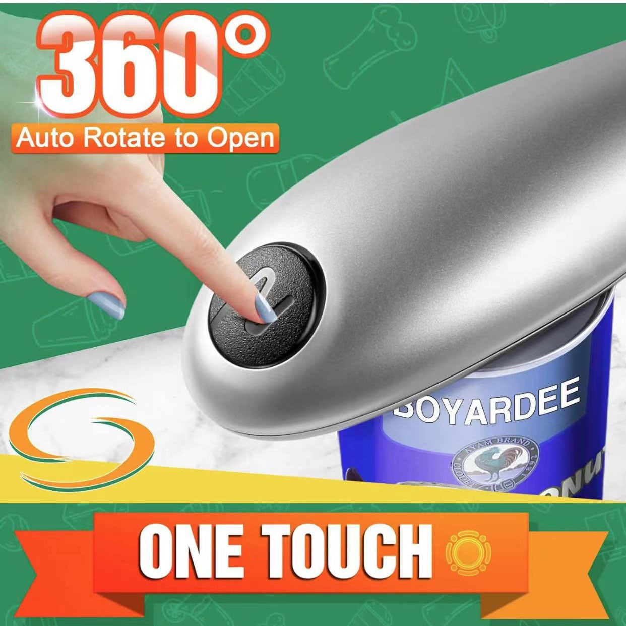 2pc One-Touch Electric Can Opener - Automatic Hands-Free Operation with Safety Smooth Edge(silver)
