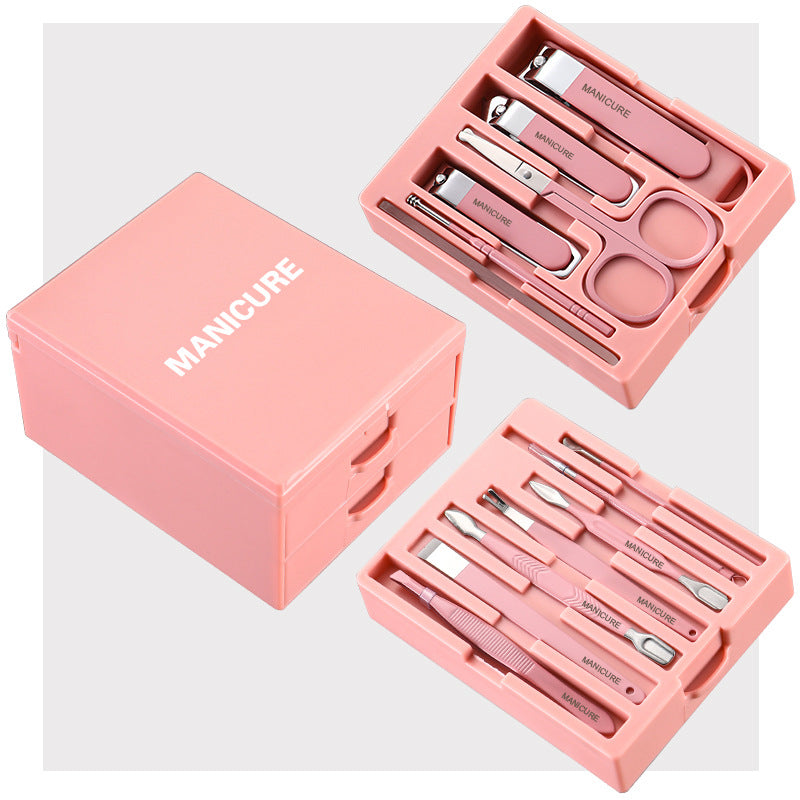 Pink Premium 13-in-1 Manicure & Grooming Kit - Professional Carbon Steel Pedicure Set with Dual-Drawer Case & Mirror