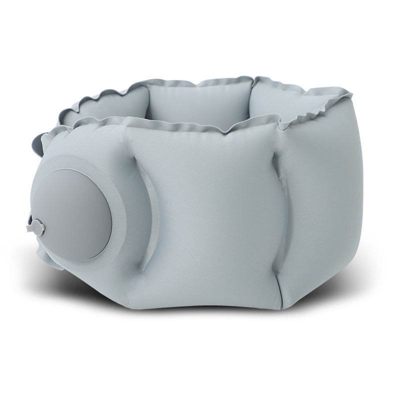 Light Grey Press-Pump Inflatable Travel Pillow - Ultra-Lightweight Ergonomic 360° Neck Support