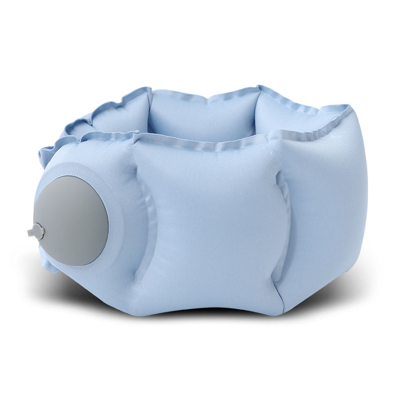 Blue Press-Pump Inflatable Travel Pillow - Ultra-Lightweight Ergonomic 360° Neck Support
