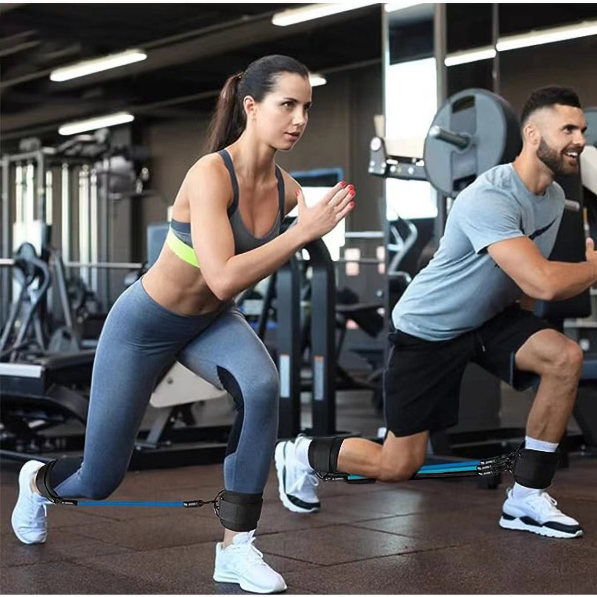 Red-blue-green Silver SnapResistance Bands Set with Ankle Straps for Glute Kickbacks & Leg Workouts (10-30lbs)