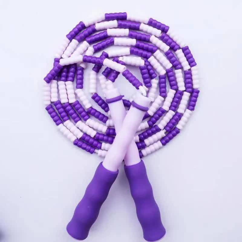 10 Pcs Purple Soft Beaded Jump Ropes, Tangle-Free Beaded Jump Rope - Adjustable Segmented Skipping Rope for Kids & Adults Fitness