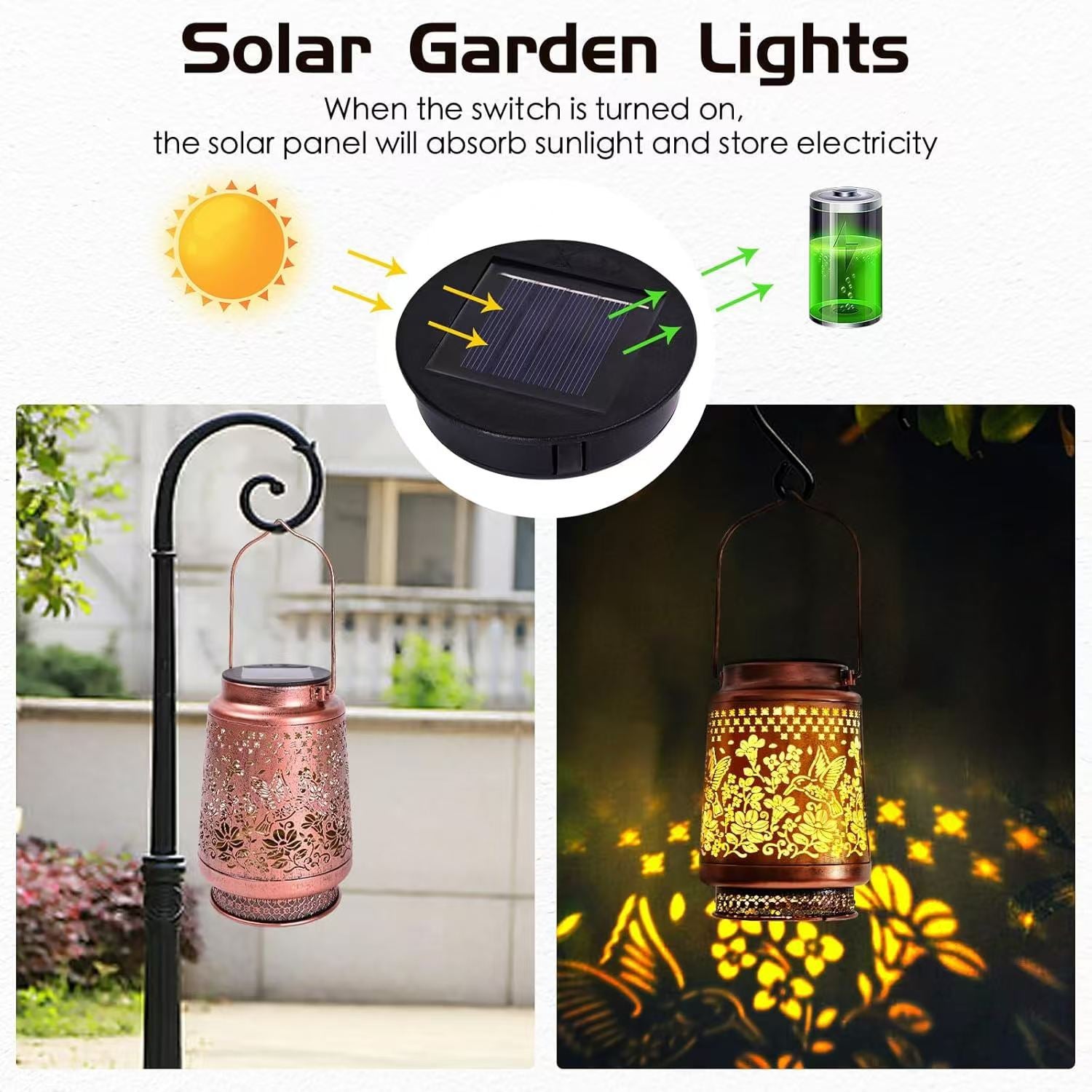 Decorative Solar Butterfly Hanging Lantern(11x11x17CM) - Waterproof Metal Hollow-Carved Outdoor Garden Projection Light for Garden and Patio