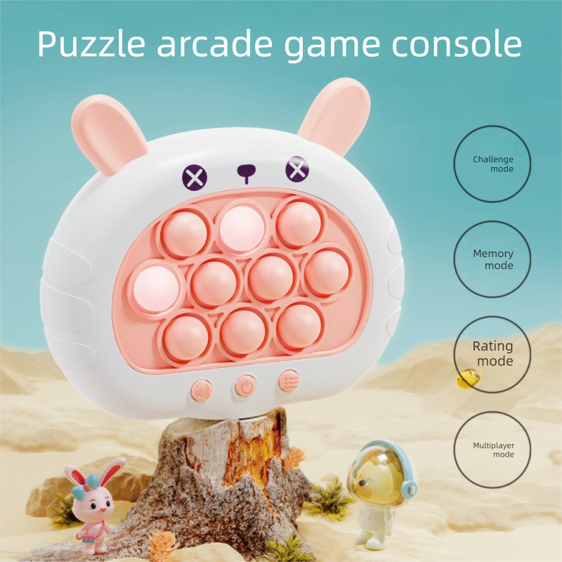 Electronic Fast Push Pop Game - Pink Rabbit Fidget Console with Lights & Sound - 4 Modes Memory & Speed Challenge - Interactive Sensory Toy for Kids 3+ & Travel