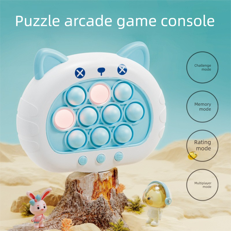 Electronic Fast Push Pop Game - Blue Cat Fidget Console with Lights & Sound - 4 Modes Memory & Speed Challenge - Interactive Sensory Toy for Kids 3+ & Travel