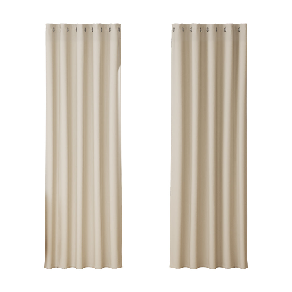 Artiss 2X Blockout Curtains Eyelet 180x213cm Beige or Black