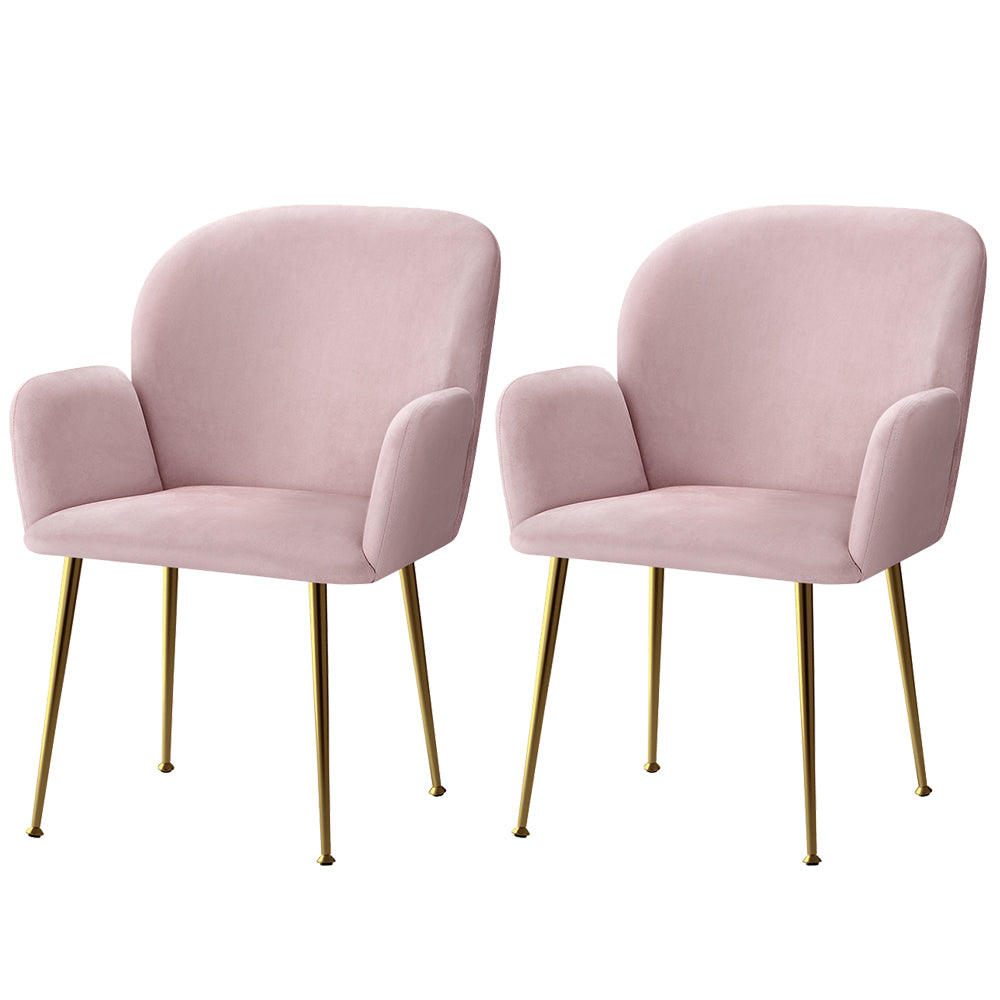 artiss-set-of-2-kynsee-dining-chairs-armchair-cafe-chair-upholstered-velvet-pink
