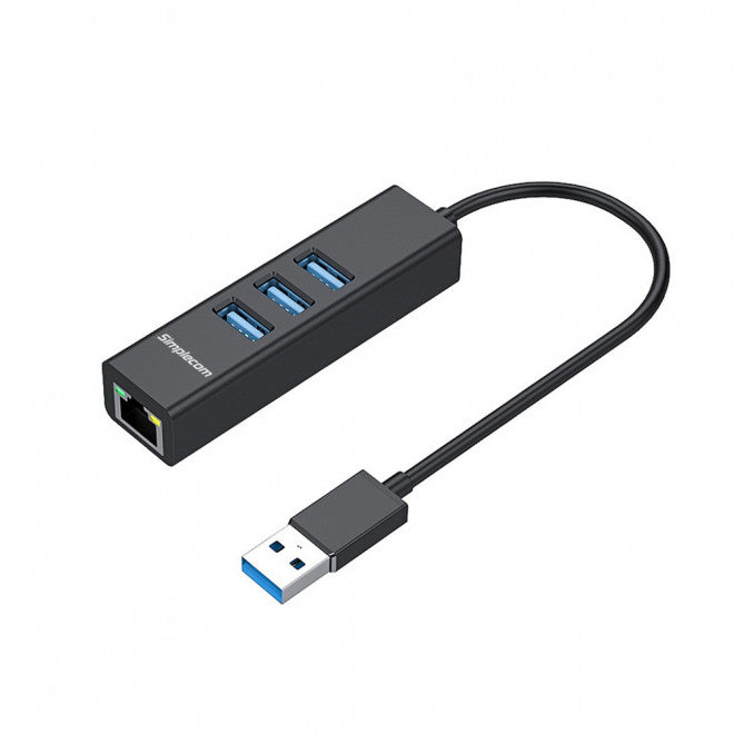 simplecom-chn420-black-aluminium-3-port-superspeed-usb-hub-with-gigabit-ethernet-adapter-cbat-usbclan