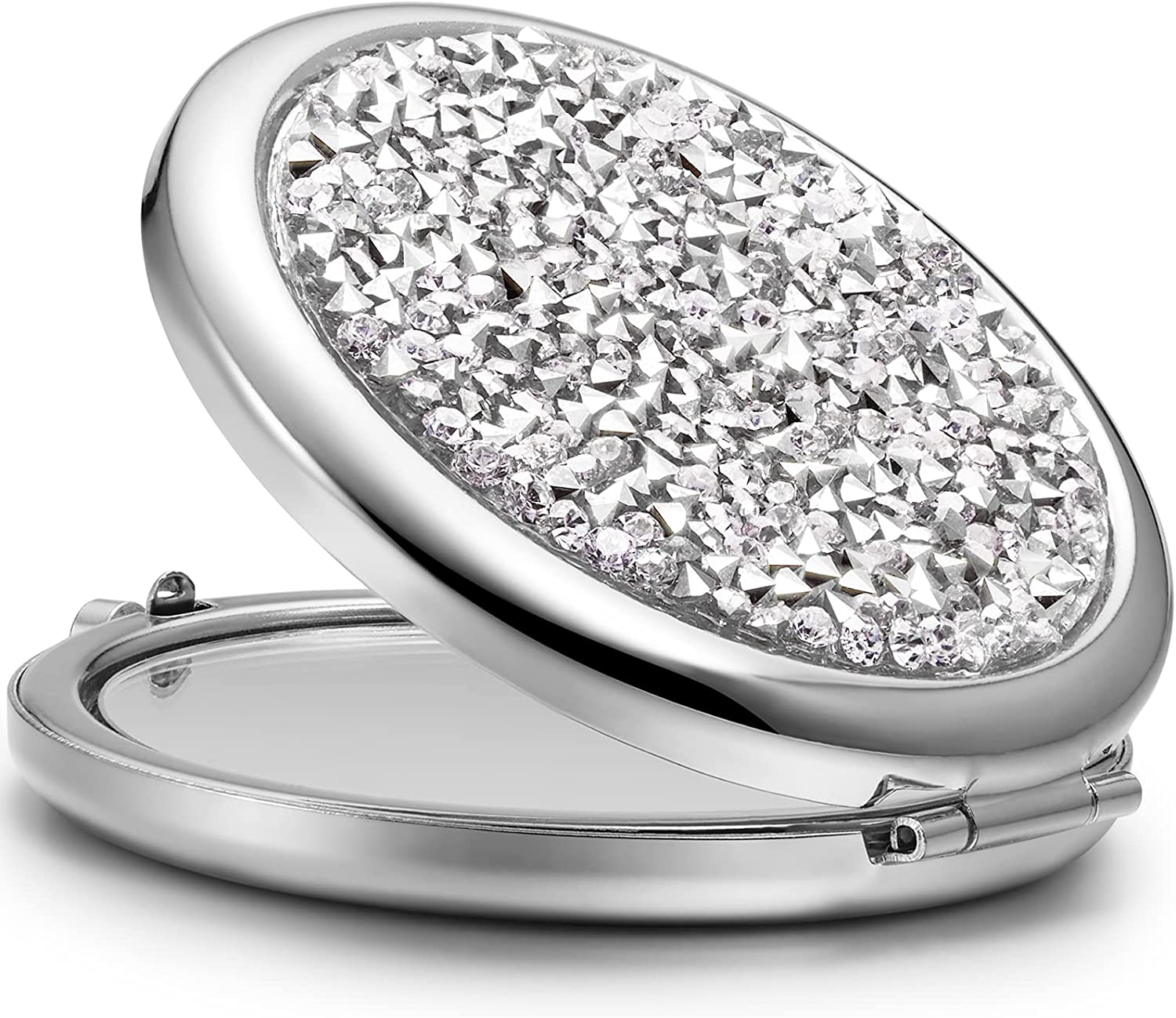 mini-mix-diamond-1x-2x-magnifying-round-metal-pocket-makeup-mirror-silver