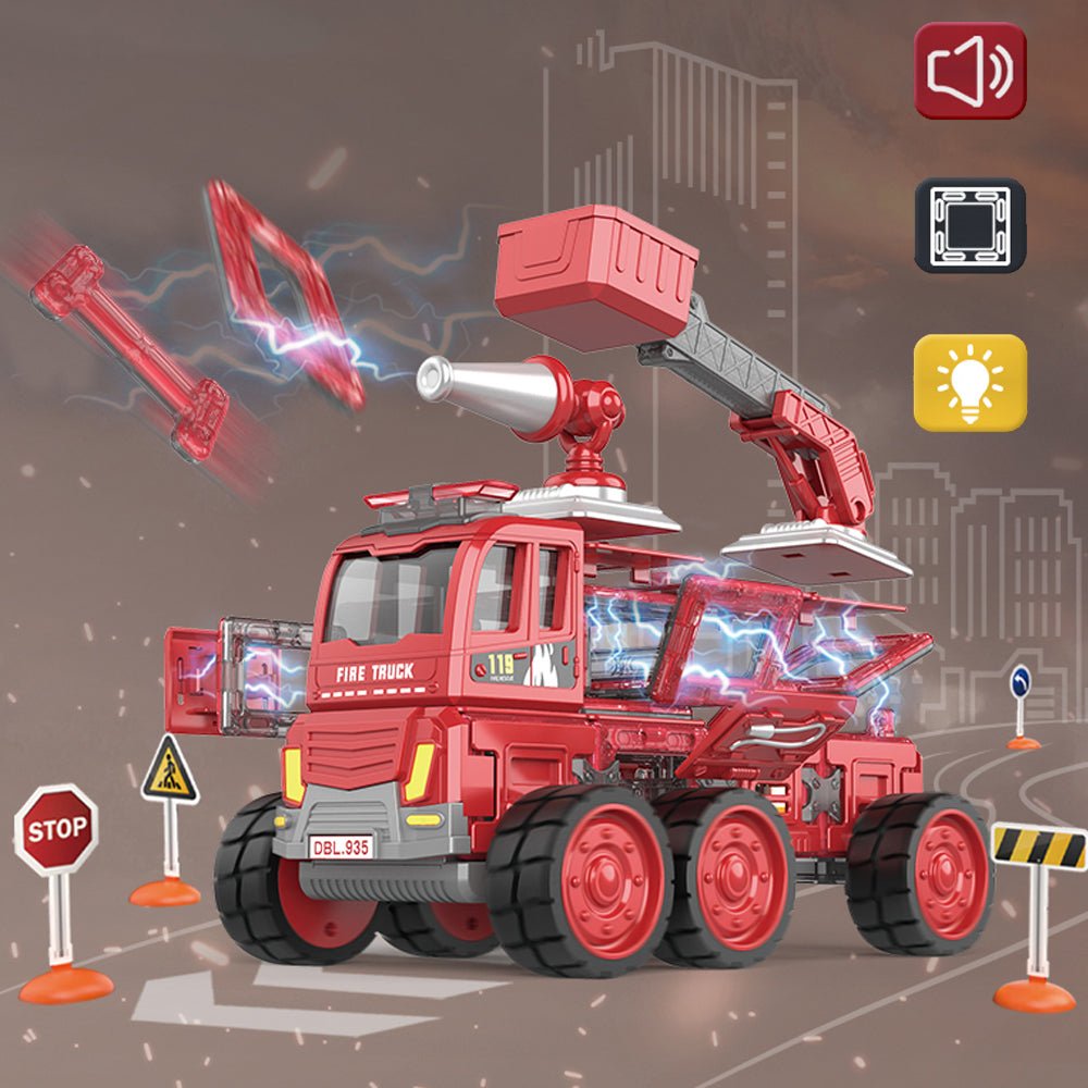 DanBaoLe Magnetic Fire Truck DIY Assembly with Music Lights Red