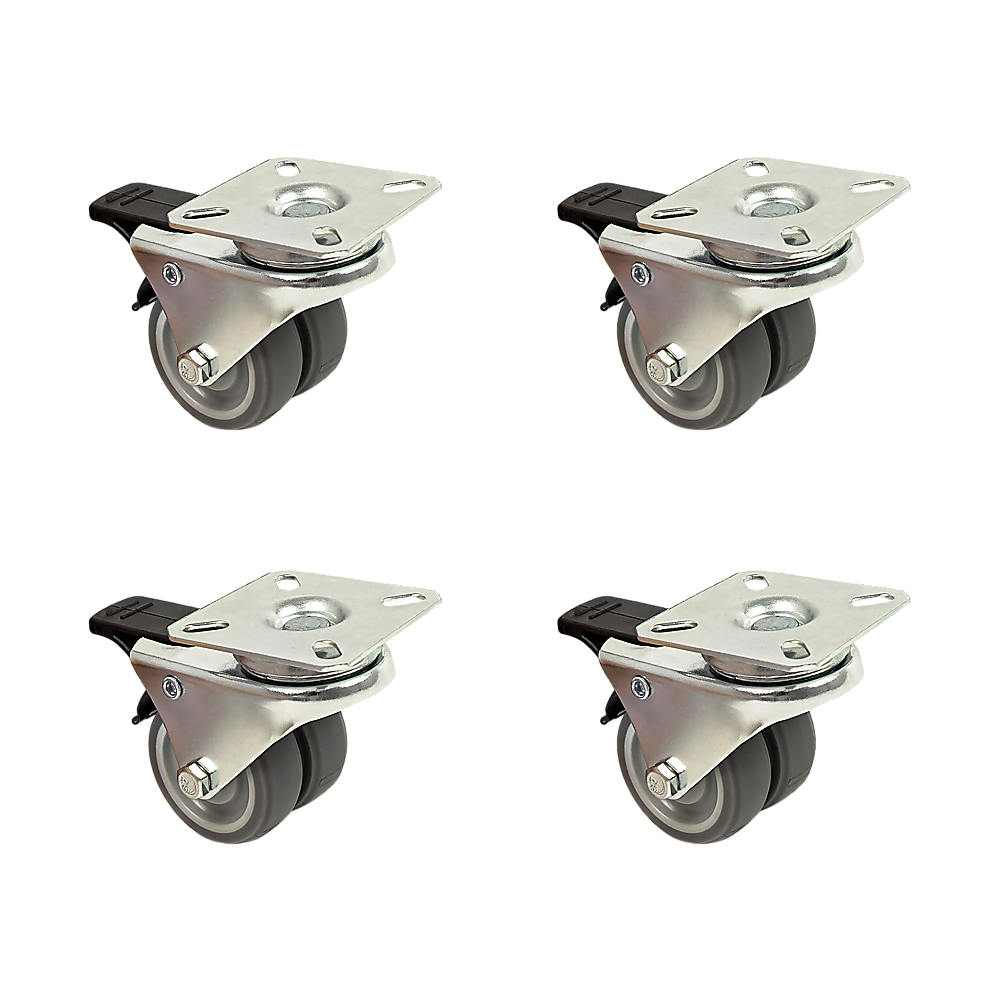 4 x 2" Heavy Duty Swivel Double Wide Castor Wheels Trolley 50mm Furniture Rubber With Brake
