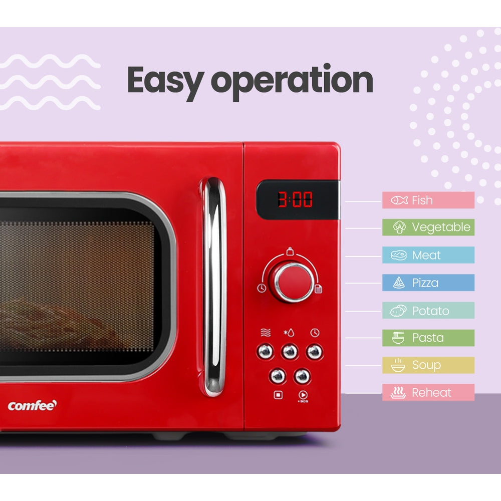 Comfee 20L Microwave Oven 800W Countertop Benchtop Kitchen 8 Cooking Settings RED