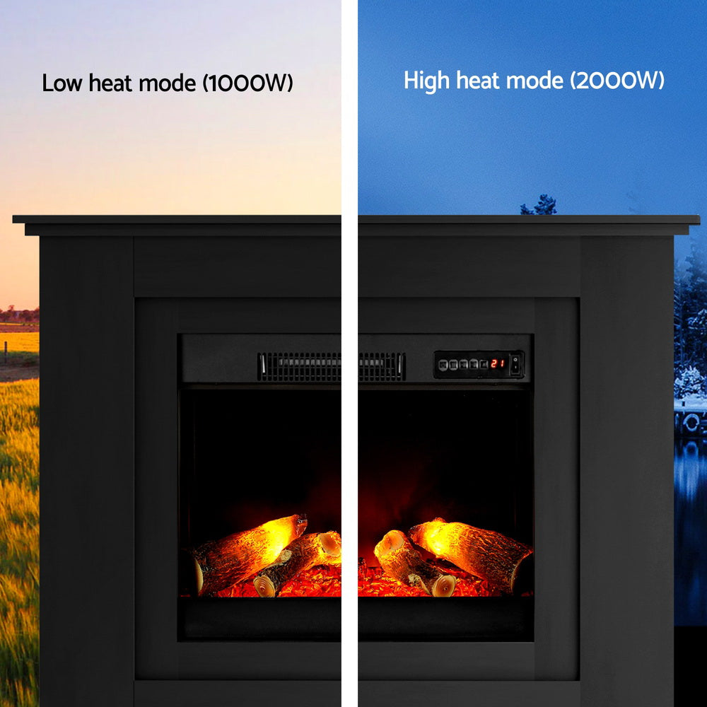 Devanti 2000W Electric Fireplace 3D Flame Effect Black or White