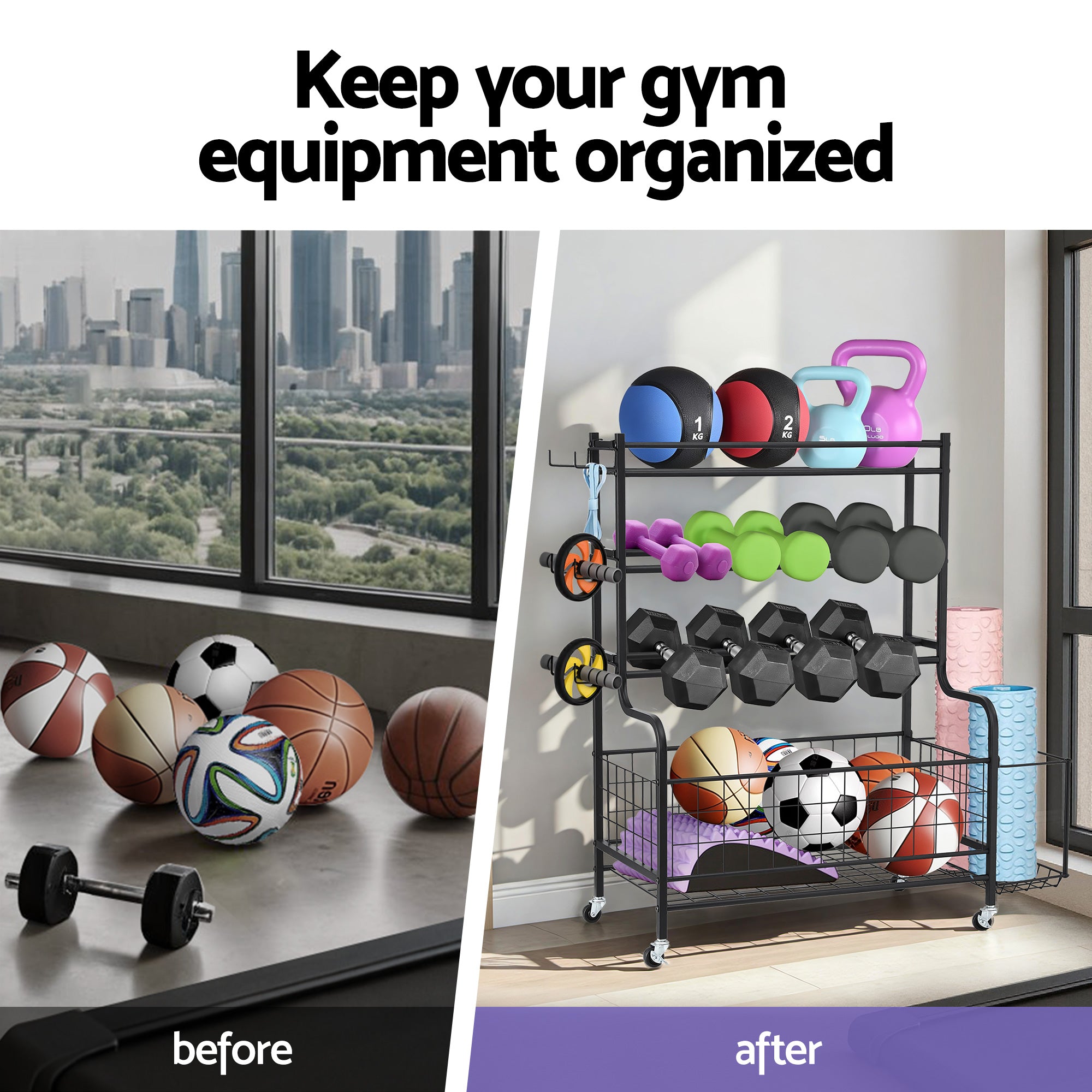 Everfit Dumbbell Rack Weight Rack for Dumbbells Home Gym Storage Black