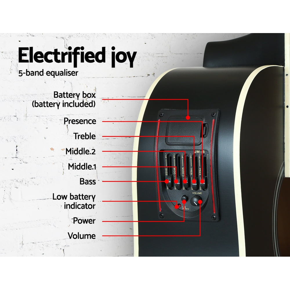 Alpha 41 Inch Acoustic Guitar Equaliser Electric Output Jack Cutaway Black