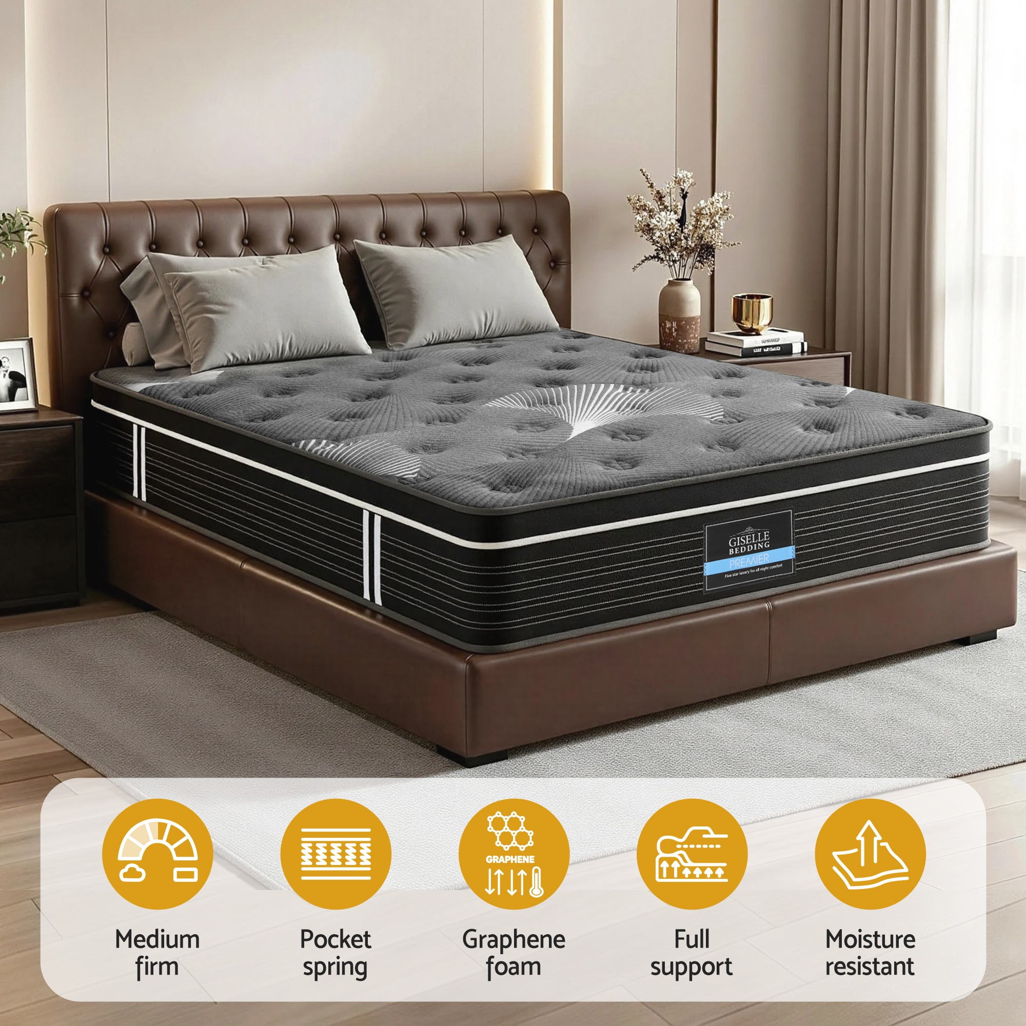 Giselle Bedding 35cm Mattress Graphene Memory Foam Medium Firm Euro Top Mattresses Double