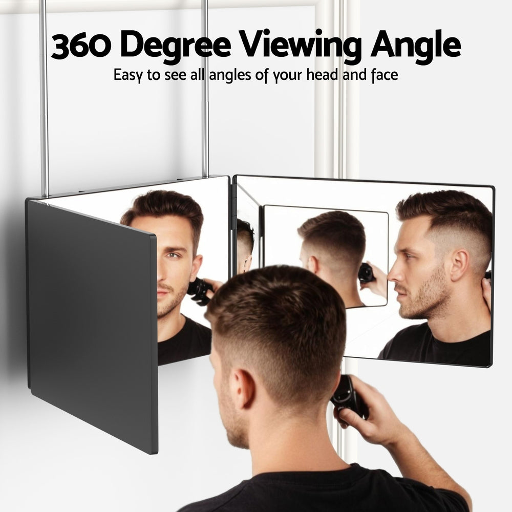 Embellir Trifold Mirror Makeup Portable with Height Adjustable 3 Way Telescoping Hook Hair Cutting Styling