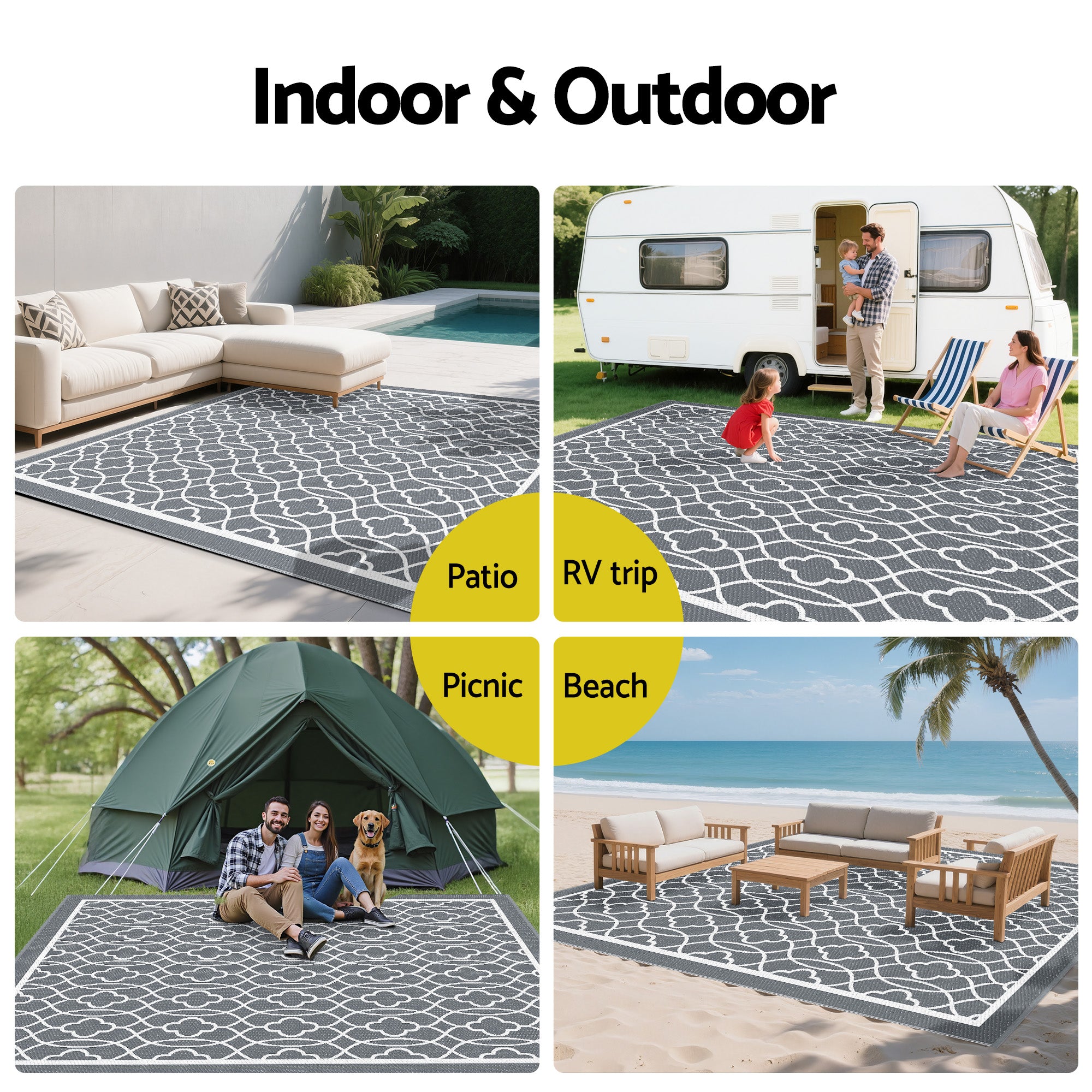 Gardeon Outdoor Rugs 274x366cm Large Carpet Reversible Area Mat PP Dual-Sided Patio Rug