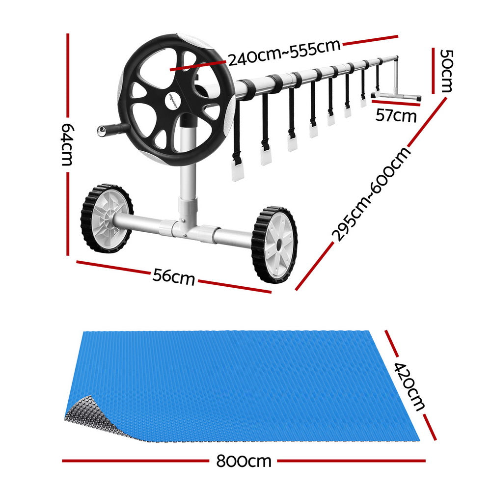 Aqua Buddy Pool Cover 600 Micron Solar Heat Blanket LDPE 8x4.2m w/ 5.55m Roller
