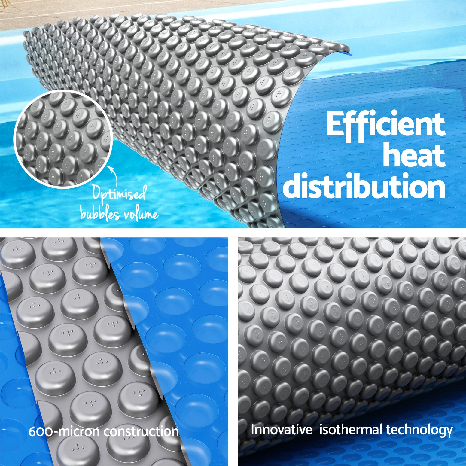 Aqua Buddy Pool Cover 600 Micron Solar Heat Blanket 8x4.2m w/ 5.55m Roller Blue