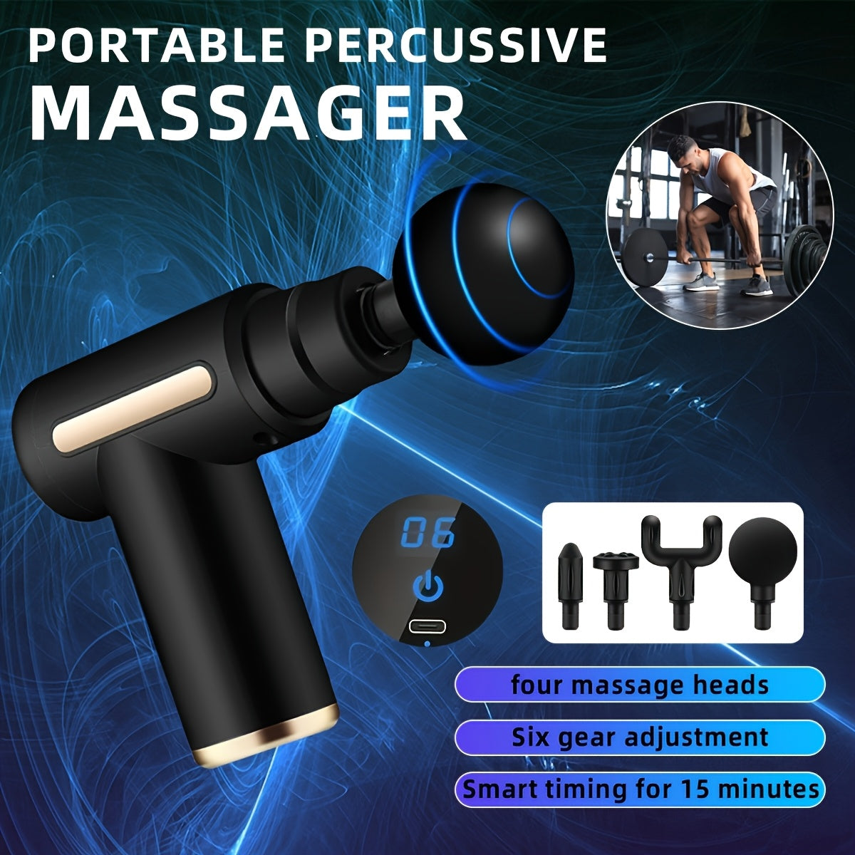 Red Portable Deep Tissue Massager | 6-Speed & 4 Heads & 15-Min Timer｜Professional Muscle Recovery, Anytime Anywhere